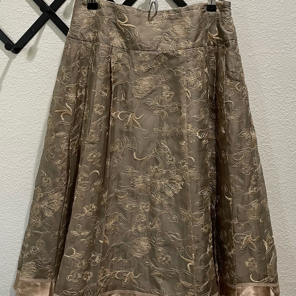 Coldwater Creek Floral A-Line Skirt in Gold and Brown